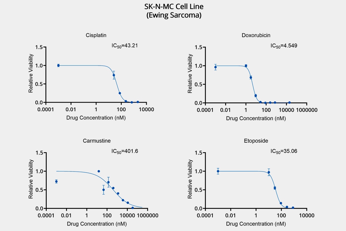 Results of Standard of Care drugs tested in a Ewing Sarcoma Cell Line.
